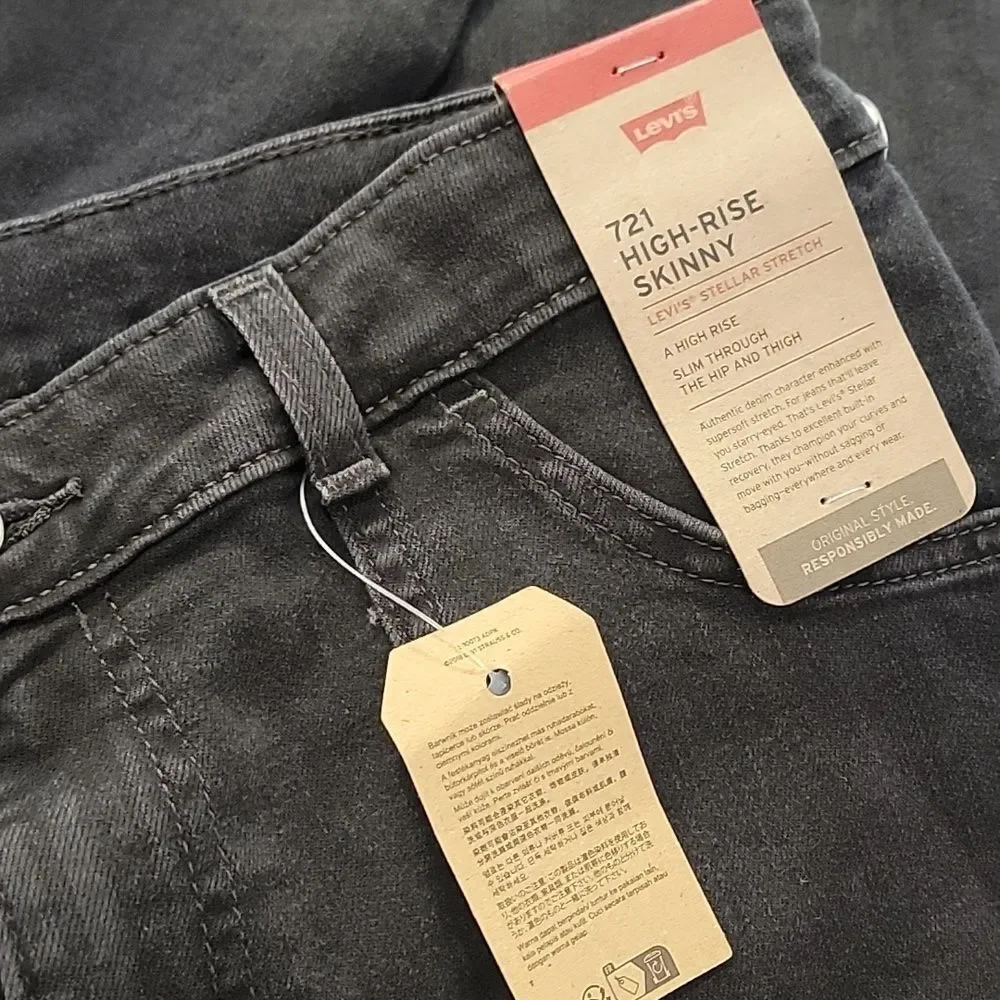 NWT Levis 721 High Rise Deep Pocket Charcoal Gray Rocker Jeans 31x30